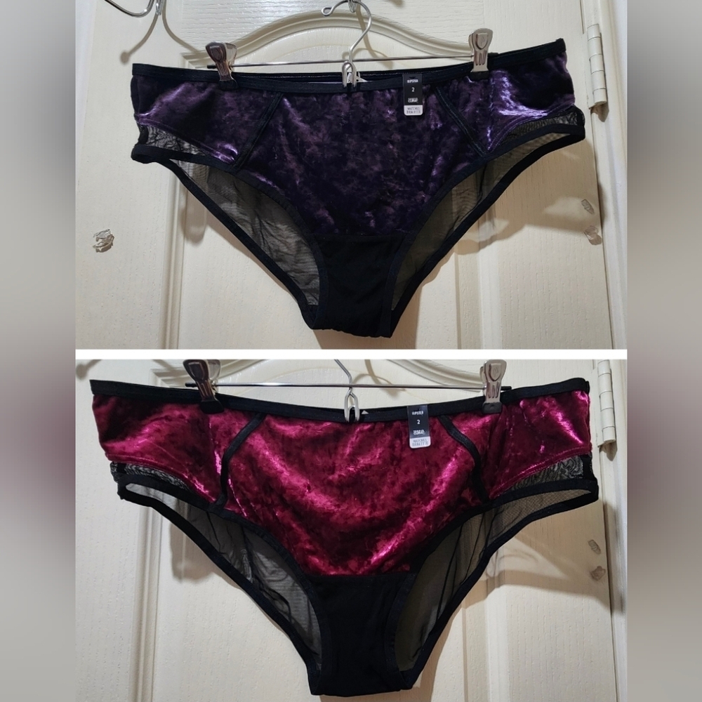 2 Pairs Luxurious Velvet Panties Set - Black/Purple Red/Black Torrid Sz 2